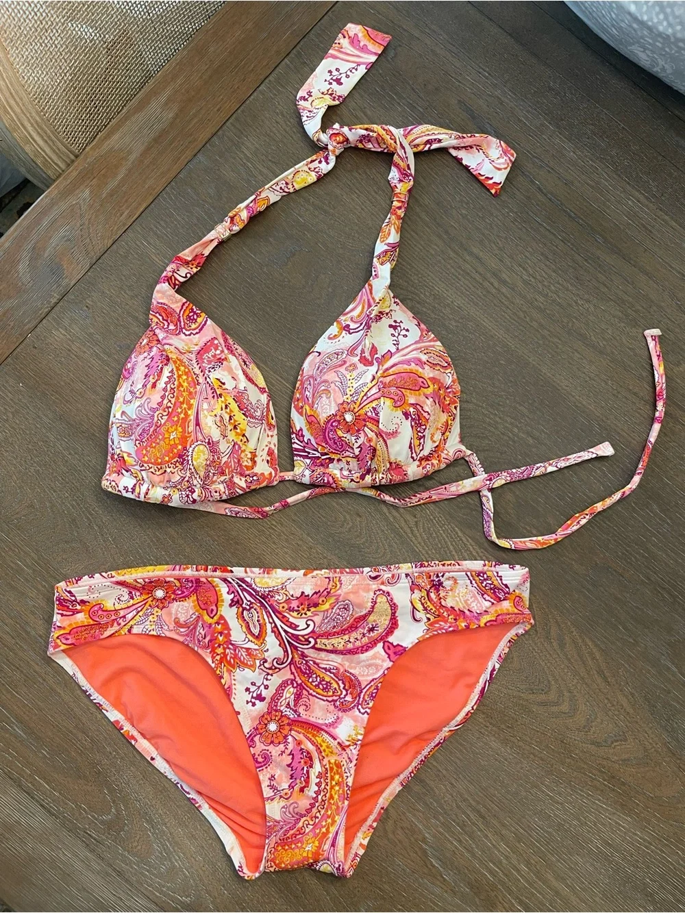 Ralph Lauren Pink and Orange Paisley Halter Bikini Set